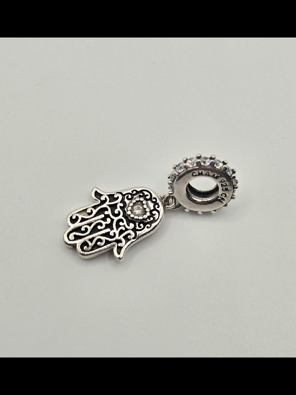 Chamilia Hamsa Hand Dangle Charm | Sterling Silver 925 | Swarovski Crystal
